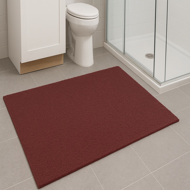 dark red spaghetti mat 14mm in bathroom