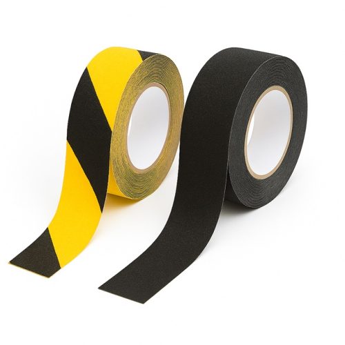 black and yellow anti slip tape on roll with white background