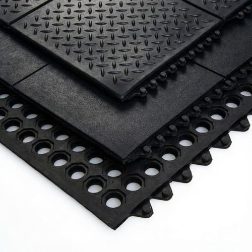 Rubber modular workplace mats showing open, closed diamond and closed smooth executions