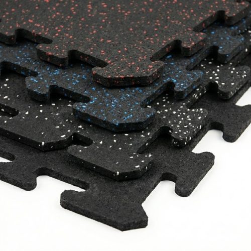 Rubber interlocking gym tiles 8mm with coloured EPDM speckles for home gym flooring