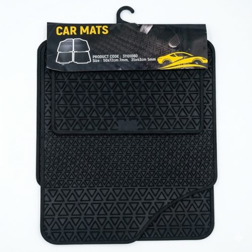 Packaged 4 piece rubber car mats with anti-slip surface for vehicle floor protection