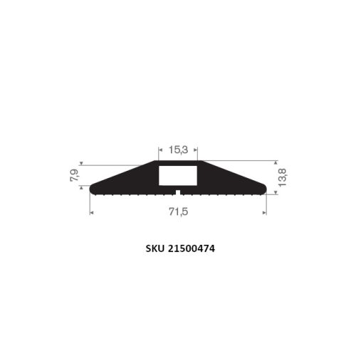 Side profile of a 1 channel PVC cable cover for indoor floor cable protection