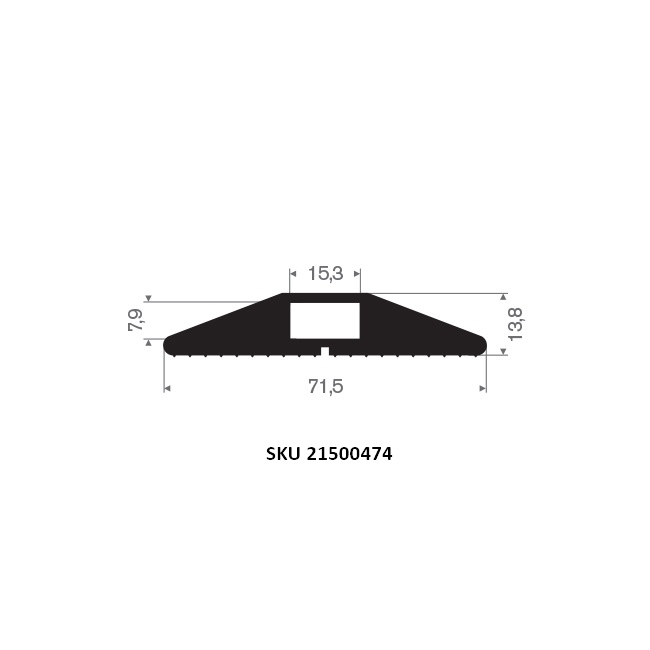 Side profile of a 1 channel PVC cable cover for indoor floor cable protection