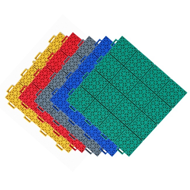 stacked klick tiles yellow red grey blue and green